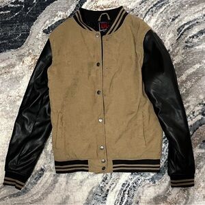 Men's Tan and Black Varsity Jacket